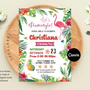 Editable Let’s Flamingle Birthday Invitation, Tropical Party Invitation, Summer Birthday Invitation, Pink Flamingo Pool Party, Digital Canva