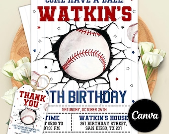Baseball Birthday Invitation, Baseball Party Invite, Rookie of the Year, Sports Birthday Invitation, Editable Canva Template