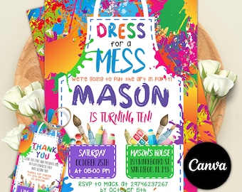 Editable Art Birthday Party Invitation, Painting Party Invitation, Art in Party Birthday Party Invite, Dress for a Mess, Art Painting Artist