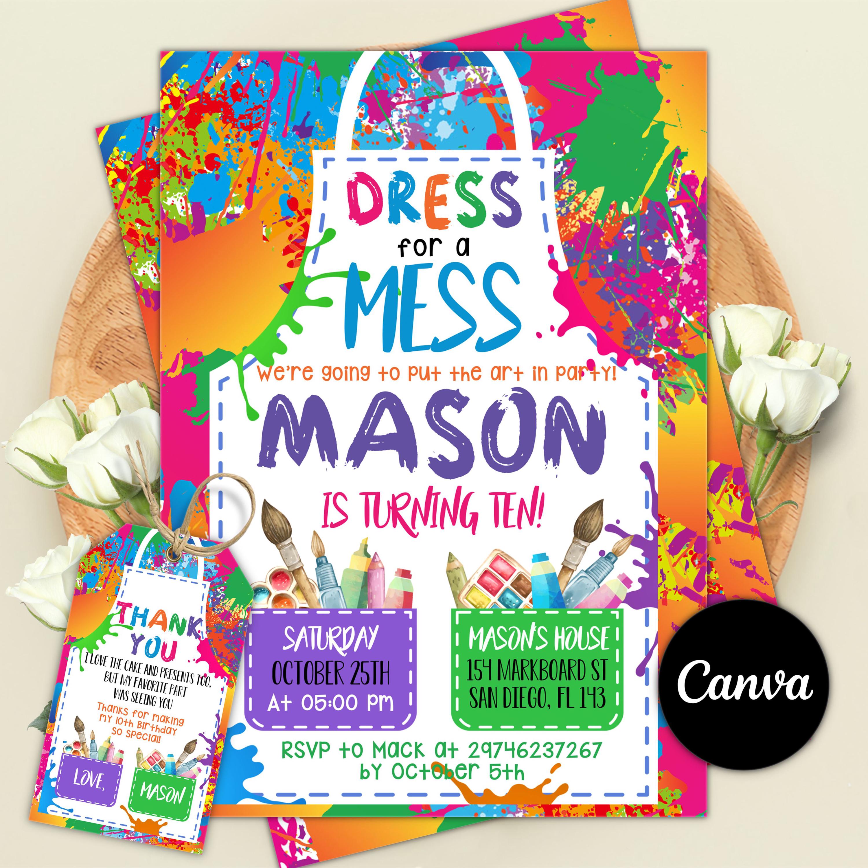 Editable Art Birthday Party Invitation, Painting Party Invitation, Art ...