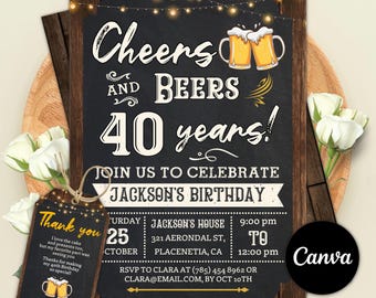 Invitación de cumpleaños "Salud y cervezas", "Salud y cervezas" para 30, 40 y 50 años, invitación de cumpleaños para adultos imprimible, Canva digital