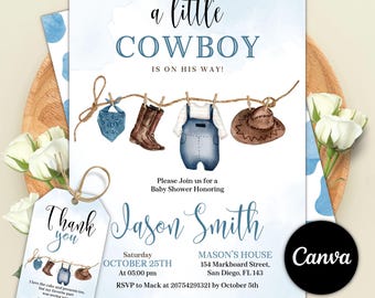 Cowboy Baby Shower Invitation Template, A Little Cowboy Baby Shower Invite, Wild West Western, Cowboy is on the Way Invite, Instant Download