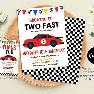 TWO Fast Birthday Invitation, Vintage Race Car Birthday, Two Fast Birthday Invite, Retro Race Car Birthday, Editable in Canva