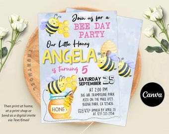 Bee Birthday Invitation, Our little Honey, Bee-Day Invitation, Honey Bee Invitation, Sweet to Bee Invitation, Digital Canva Template