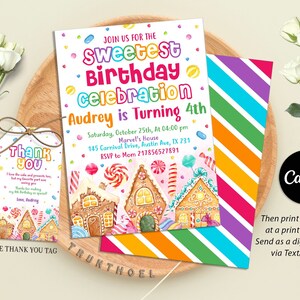 Editable Candy Invitation, Candy Birthday Invitation, Candyland Theme Invite, Lolipop Sweet Celebration, Digital Canva
