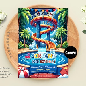 Editable Water Park Birthday Invitation, Waterslide Birthday Party, Summer Pool Invitation, Water Slide Bash, Boy Girl, Instant Download