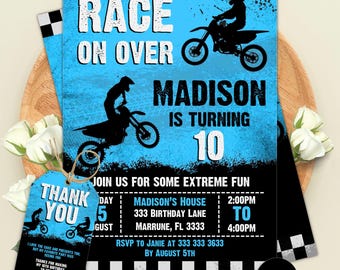 Dirt Bike Birthday Invitation, Motocross Party Invite, Dirt Bike Racing Birthday, Kids Motocross Invitation, Editable Canva Template