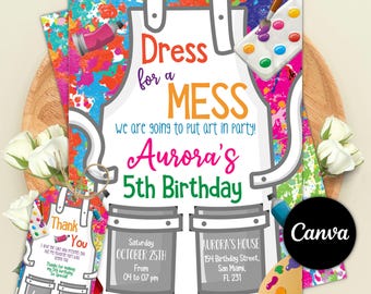 dress for a mess party invitation template Printable Dress for a Mess Paint Birthday Invitation DIY