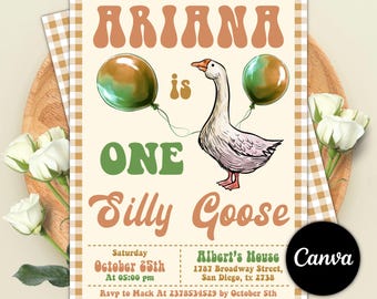 One Silly Goose Birthday Invitation, One Silly Goose Gender Neutral First Birthday Invitation, Little Duck Theme Birthday Invitation