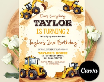 Editable Construction Birthday Invitation, Dump Everything Party Invite, Outdoor Birthday Party, Digital Download, Canva Template