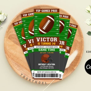 Editable Football Ticket Invitation, Football Birthday Invitation Template, Football Theme Party, Any Age, Sports Invitation