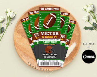 Editable Football Ticket Invitation, Football Birthday Invitation Template, Football Theme Party, Any Age, Sports Invitation