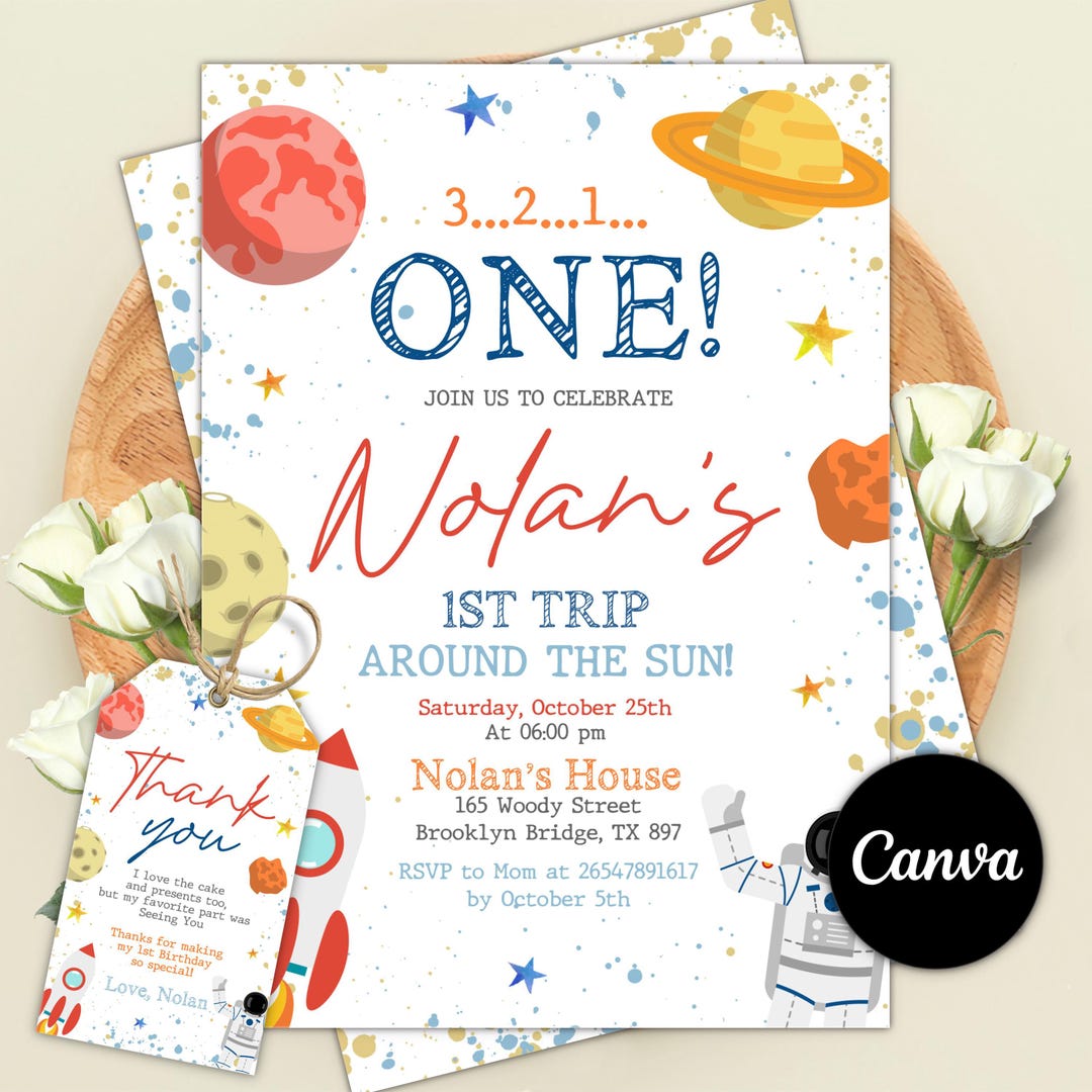 First Trip Around the Sun Birthday Party Invitation, 1st Birthday ...
