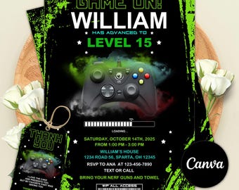 Videospiel Geburtstagseinladung, Gaming Party, Canva Vorlage (Digitaler Download)