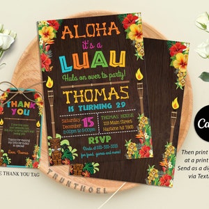 Luau Birthday Invitation, Luau Party Invitation, Luau Invitation, Hawaiian Birthday Invitation, Hawaiian Invitation,Editable Luau Invitation