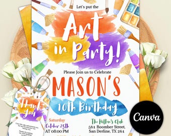 Art Birthday Party Invitation, Painting Invite, Art in Party Birthday Party Invite, Editable Art Painting Artist Birthday Mobile Invite
