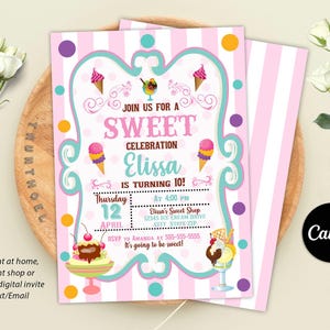 Ice Cream Birthday Invitation, Icecream Sweet Party Here&#39;s the Scoop Pink Purple Blue Girl Birthday EDITABLE Invite, Instant Download