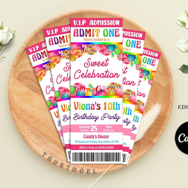 Candy Land Ticket Invitation, Candyland Birthday Invitation, Sweet Celebration Ticket Invitation, Candy Party Invite, Candy Lolipop Ticket