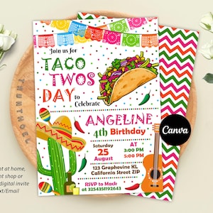 Taco Twosday Invitation, Taco Twosday Party, Taco Party, Fiesta Birthday Invitation, Mexican Birthday Party, Canva Template