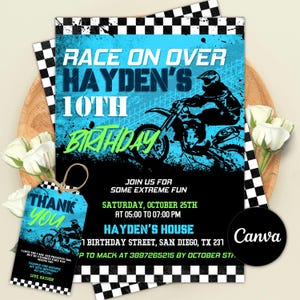 Dirt Bike Birthday Invitation, Motocross Party, Editable Canva Template (Digital Download)