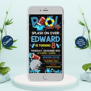 Football Pool Electronic Invitation, Sports Party,  Swimming Invitation, Sports Pool Invite, Editable invite for mobile