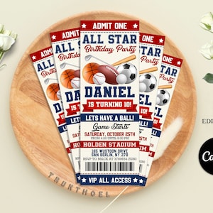 All Star Sports Ticket Invitation, Sports Birthday Party Invite, Sports Invitation, All Star birthday Invitation, Sport Themed Party