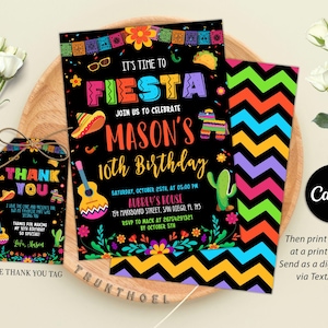 Fiesta Birthday Invitation, Mexican Theme Invitation, Fiesta Party Invite, Mexican Papel Birthday Invite, Any Age, Editable in Canva