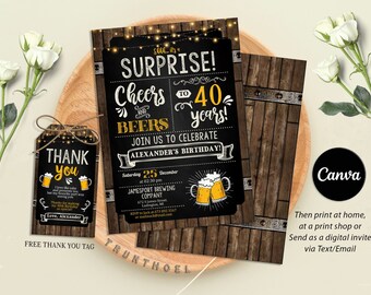 Cheers and Beers Surprise Birthday Party Invitation, Cheers and Beers to 30 Years, 40 Years, 50 Years, Adult Birthday Invite Printable