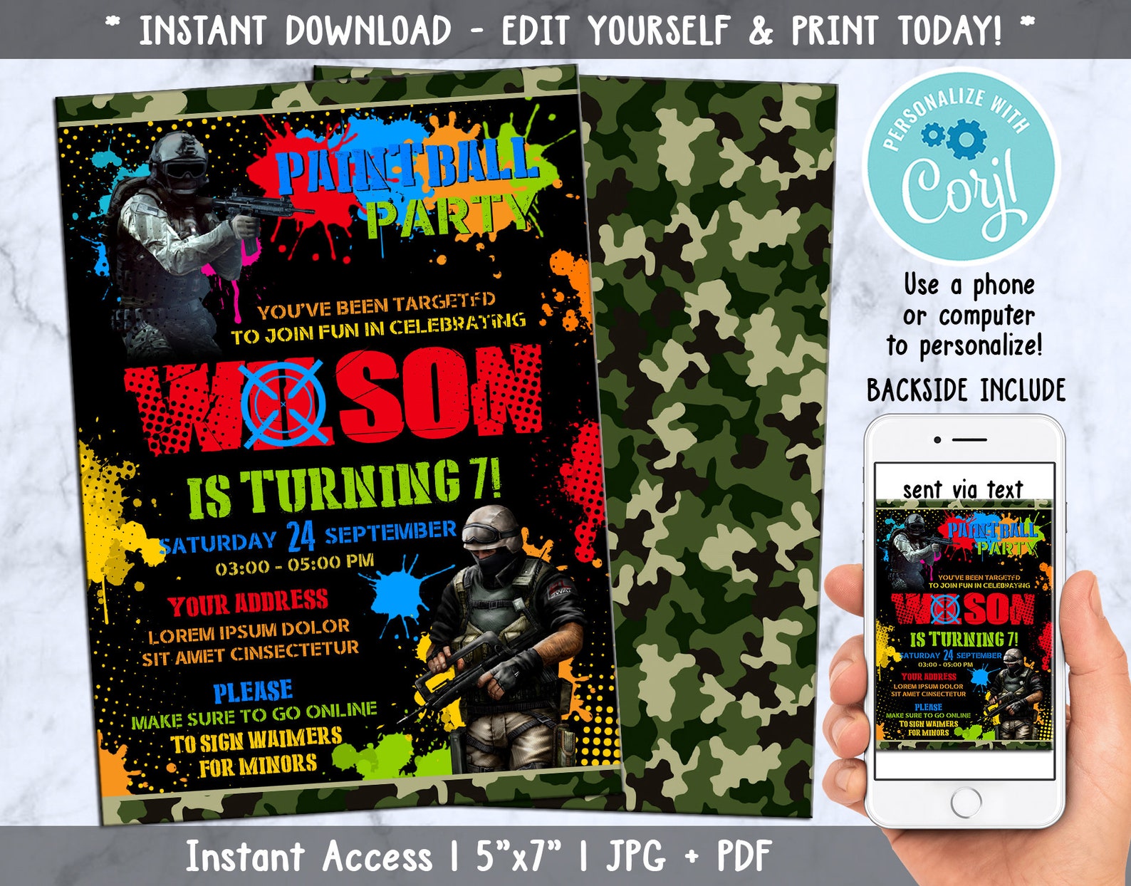 Paintball Invitation Paintball Party Paintball Birthday Etsy