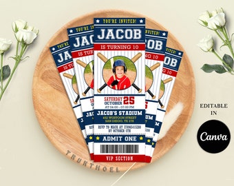 Baseball Ticket Invitation, Baseball Birthday Party Invitation, Sports Ticket Party, Editable, Printable, Instant Download