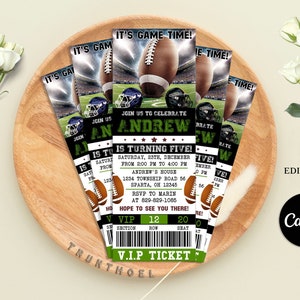 Editable Football Invitation, Football Ticket Birthday Invitation, Sports Party Theme Invite, Editable in Canva