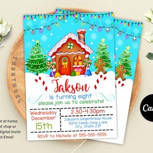 Christmas Birthday Party Invitation, Funny Holiday invitation, Santa Christmas Invitation, Editable with Canva