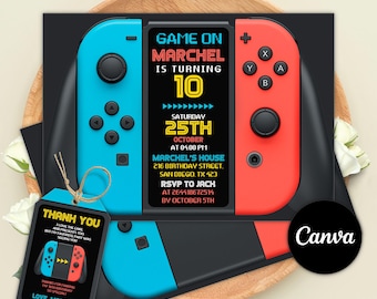 Editable Video Game Birthday Invitation, Gamer Party Invites, Printable Level Up Party Invite, Gaming Bday Boy, Canva Template
