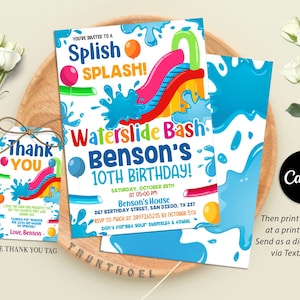 Waterslide Birthday Party Invitation, Summer Pool Party, Water slide Bash, Splash Birthday Invitation, Digital Editable Printable