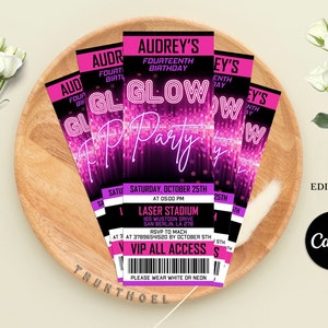 Editable Glow Party Birthday Invitation ticket, Neon Gender Neutral Invites, Dance Party Template, Neon Party Invites Editable Glow Party
