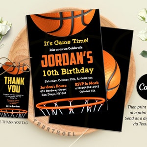 Faire-part de basket-ball modifiable, invitation d'anniversaire de basket-ball, invitations de fête de basket-ball, invitation thème sport téléchargement immédiat