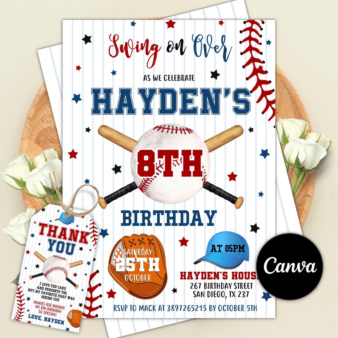 Baseball Birthday Invitation, Sport Style Party Invite, Rookie of the ...