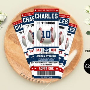 Baseball Ticket Geburtstagseinladung, Sportparty einladen, Junge oder Mädchen, Sportgeburtstag einladen, digital bearbeitbar druckbar