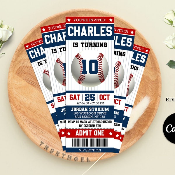 Baseball Ticket Birthday Invitation, Sports Party Invite, Boy or Girl, Sport Birthday Invite, Digital Editable Printable