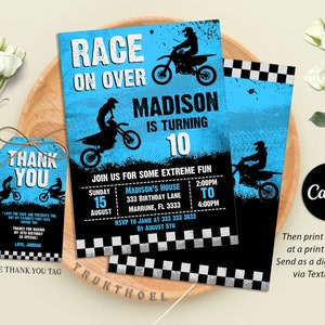 Dirt Bike Birthday Invitation, ,Printable Dirt Bike Invite, Dirt Bike Birthday Invite, Dirt Bike Party Invite, Canva