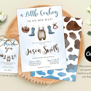 Cowboy Baby Shower Invitation, Cowboy Invitation, A Little Cowboy Baby Shower Invite, Wild West Western, Cowboy is on the Way Invite, Canva