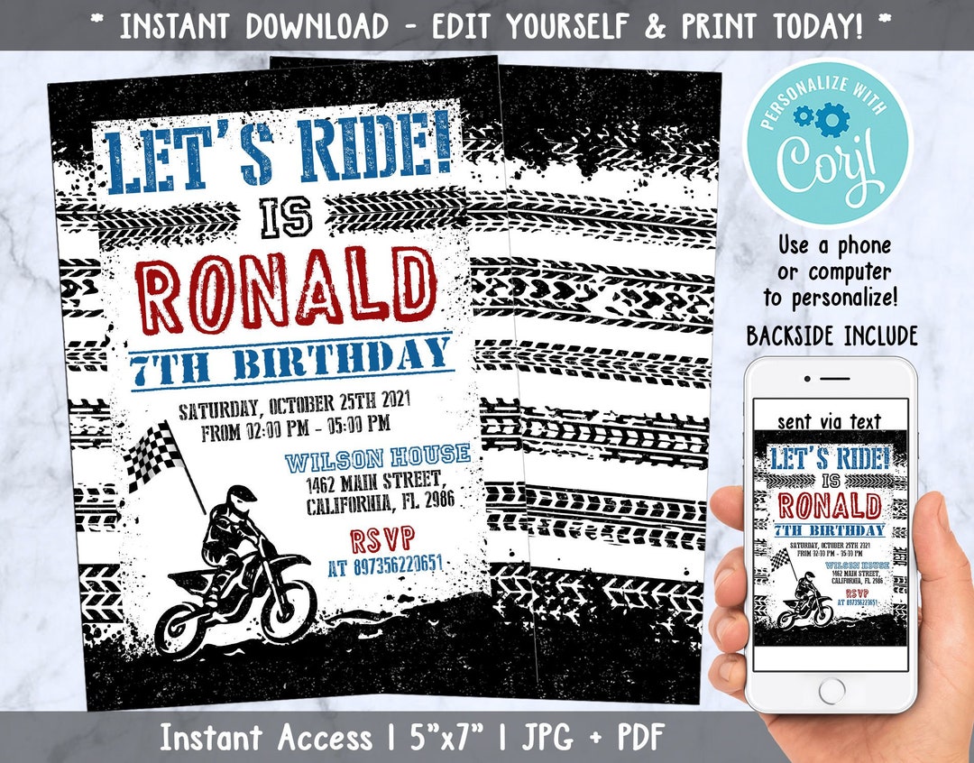 Motocross Birthday Invitation Printable File, Motocross Birthday ...