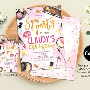 Spa Party Birthday Invitation Template Printable, Spa Party Birthday Invitation, Editable spa party invitation
