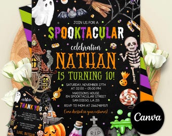 Bearbeitbare Spooktacular Halloween-Geburtstagseinladungsvorlage (Digitaler Download)
