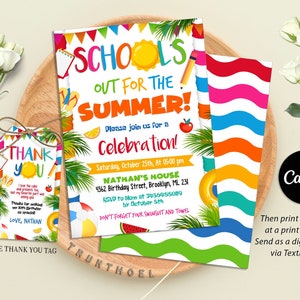 End of School Party Schools Out Party Invitation, Hello Summer, School’s Out, Editable in Canva