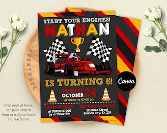 Invitación de cumpleaños editable de coche de carreras Invitación de coche de carreras deportivo, invitación para niños, invitación de cumpleaños de coche, descarga instantánea, plantilla de Canva