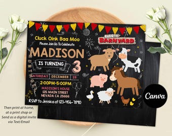 Scheune Tiere Party Einladung Vorlage, Kinder Geburtstagseinladung, Barnyard Tiere, Bauernhof Tiere, Instant Download