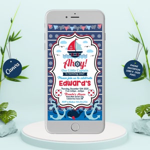 Nautical Electronic Invitation, Nautical Party, Ahoy, Boy Birthday, Printable, Instant Download, Editable invite for mobile