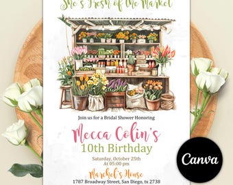 Fresh off the Market Bridal Shower Invitation, Spring Bridal Shower, Farmer's Market Invite, She's Off the Market Flower Shop Bridal Shower