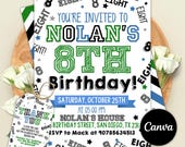 Boy 8Th Birthday Invitation, Boy Birthday Invites, Boy Number Invitations, Editable Canva Template